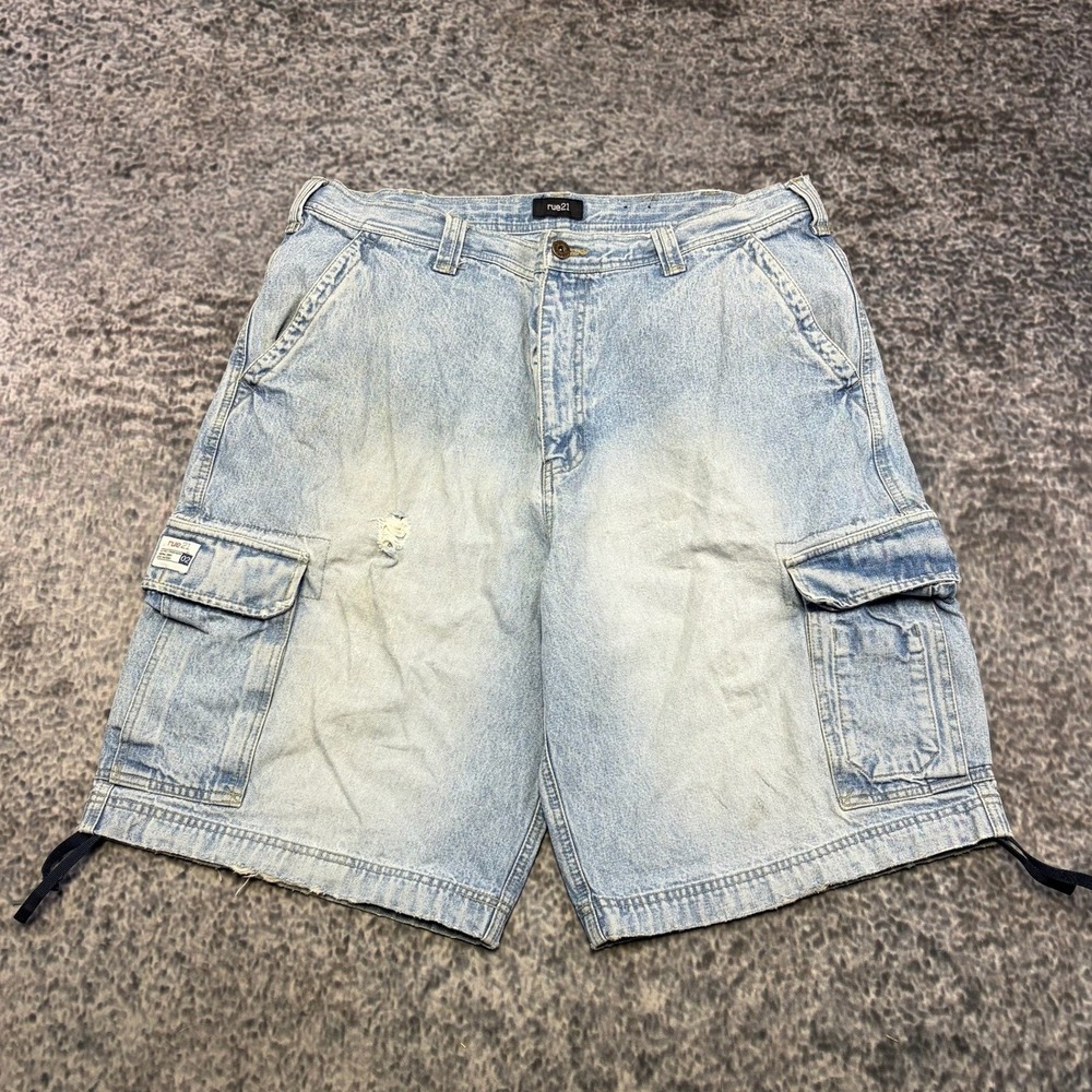 VTG Rue 21 Cargo Jorts Mens 36 Light Blue Long‎ Baggy Skater Vintage Y2K Shorts